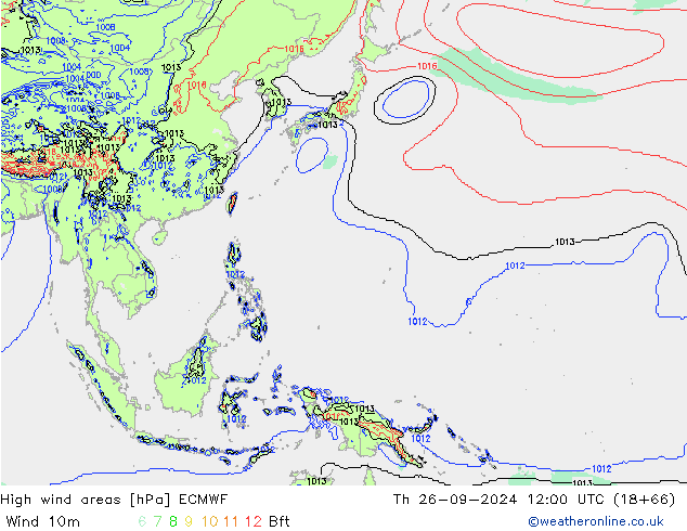 High wind areas ECMWF Th 26.09.2024 12 UTC