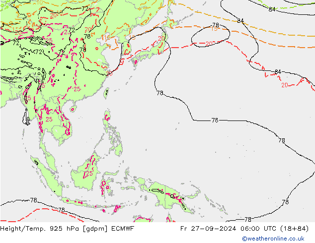 Height/Temp. 925 hPa ECMWF Pá 27.09.2024 06 UTC