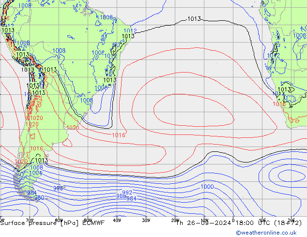 Presión superficial ECMWF jue 26.09.2024 18 UTC