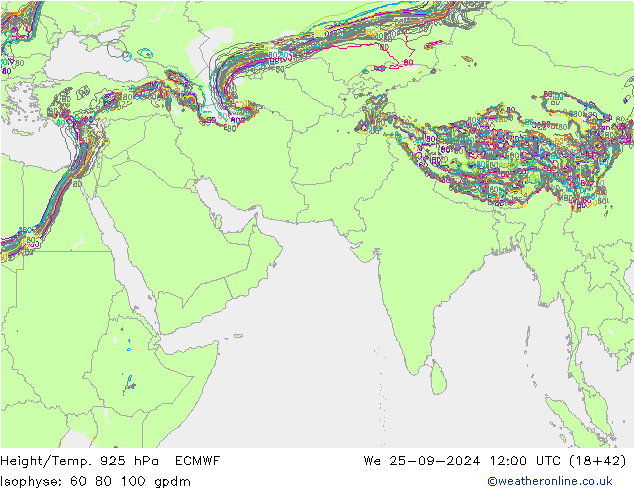 Height/Temp. 925 hPa ECMWF We 25.09.2024 12 UTC