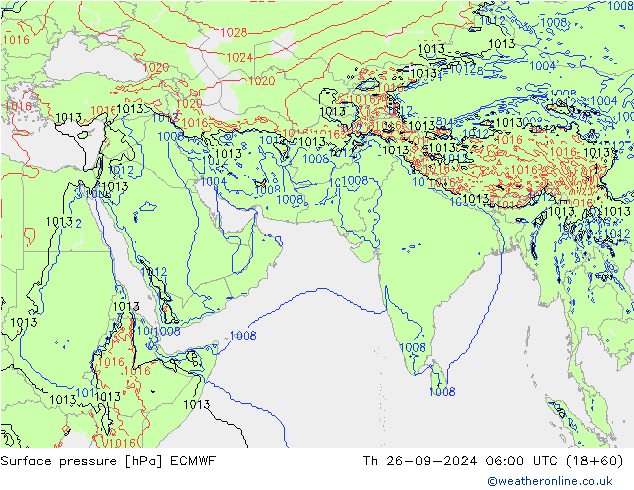 Pressione al suolo ECMWF gio 26.09.2024 06 UTC