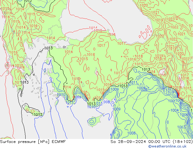 Presión superficial ECMWF sáb 28.09.2024 00 UTC