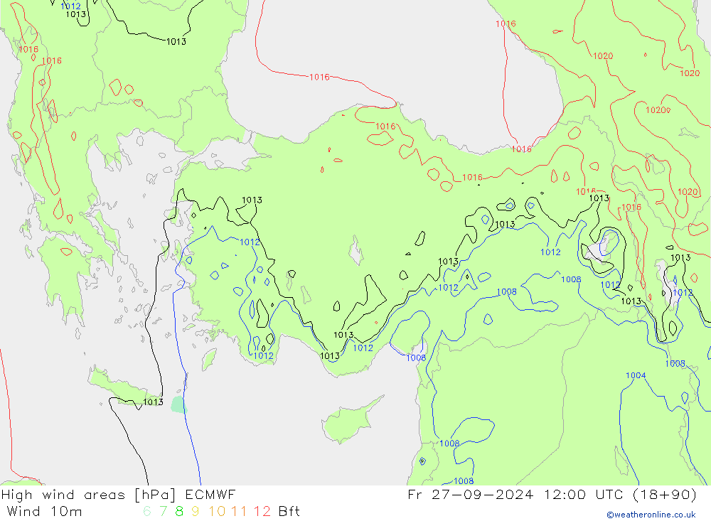 High wind areas ECMWF Fr 27.09.2024 12 UTC