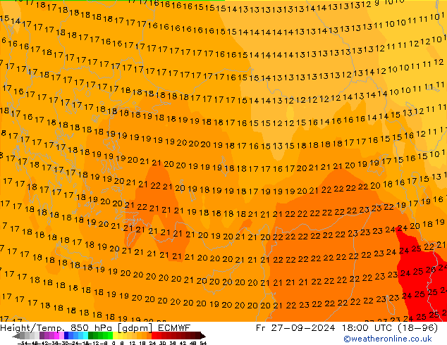 Height/Temp. 850 hPa ECMWF Fr 27.09.2024 18 UTC