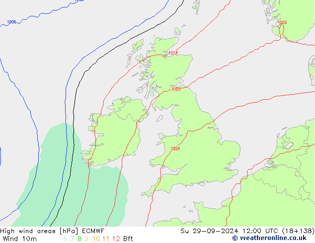 High wind areas ECMWF 星期日 29.09.2024 12 UTC