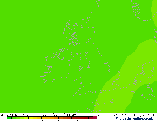 RH 700 hPa Spread ECMWF  27.09.2024 18 UTC