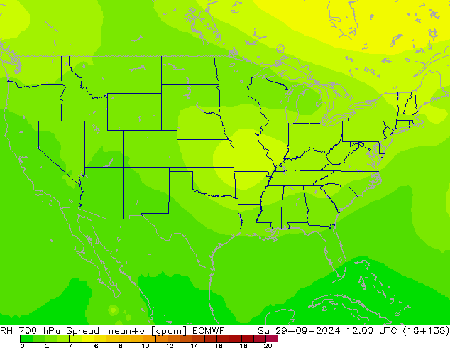 RH 700 hPa Spread ECMWF Su 29.09.2024 12 UTC