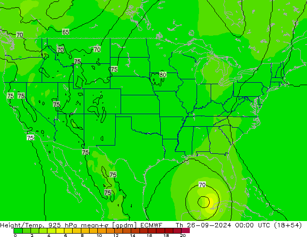 Height/Temp. 925 hPa ECMWF  26.09.2024 00 UTC