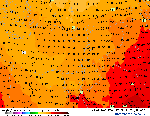 Height/Temp. 925 hPa ECMWF  24.09.2024 06 UTC