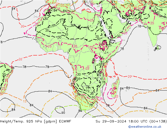 Hoogte/Temp. 925 hPa ECMWF zo 29.09.2024 18 UTC