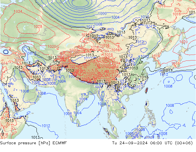 Surface pressure ECMWF Tu 24.09.2024 06 UTC