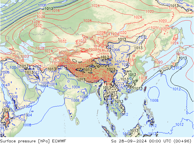 Surface pressure ECMWF Sa 28.09.2024 00 UTC