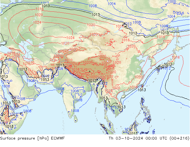 pressão do solo ECMWF Qui 03.10.2024 00 UTC