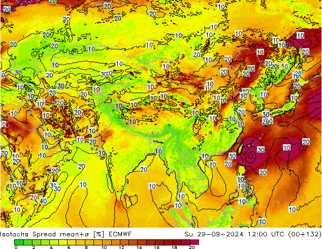 Isotaca Spread ECMWF dom 29.09.2024 12 UTC