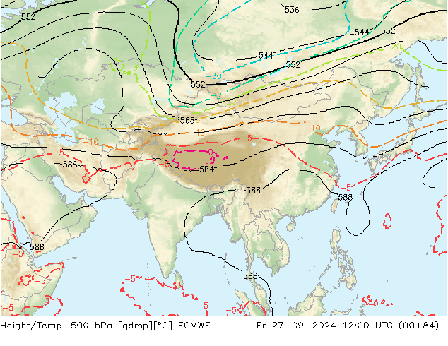 Height/Temp. 500 hPa ECMWF Fr 27.09.2024 12 UTC