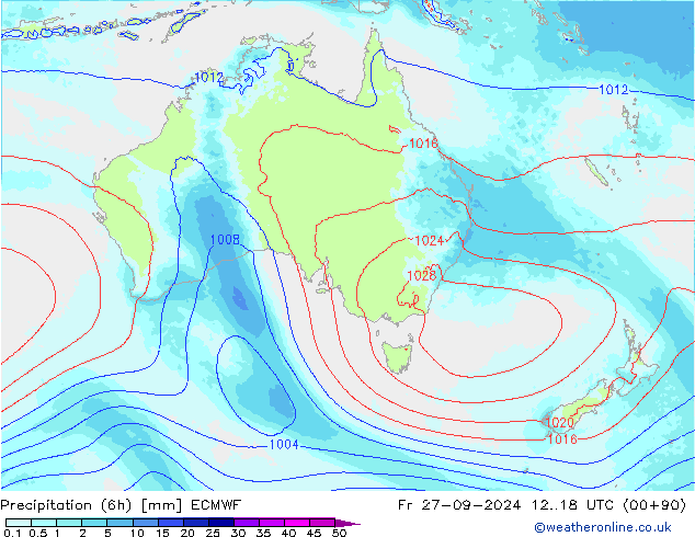 осадки (6h) ECMWF пт 27.09.2024 18 UTC