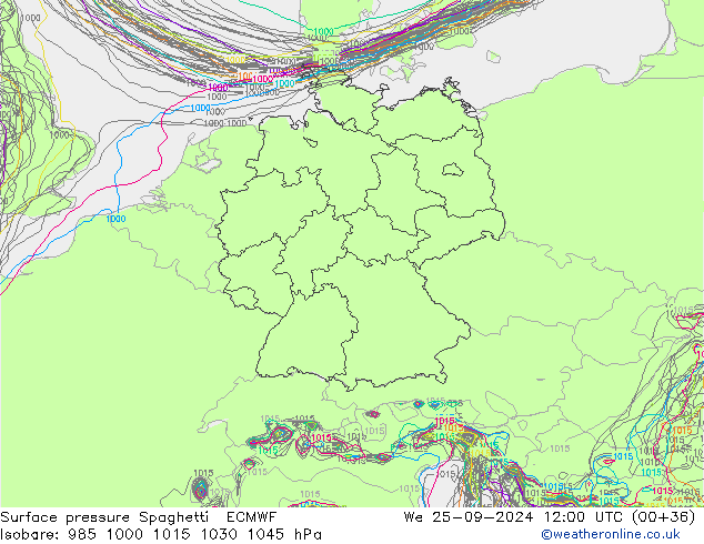 Surface pressure Spaghetti ECMWF We 25.09.2024 12 UTC