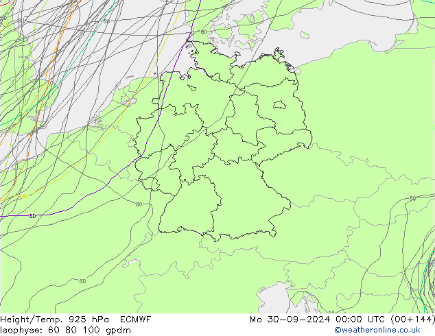 Height/Temp. 925 hPa ECMWF Mo 30.09.2024 00 UTC