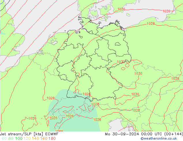 Jet stream/SLP ECMWF Mo 30.09.2024 00 UTC