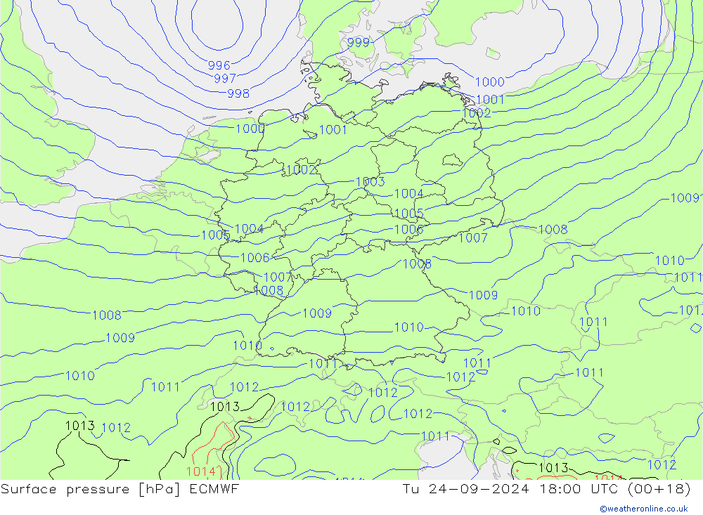 Surface pressure ECMWF Tu 24.09.2024 18 UTC