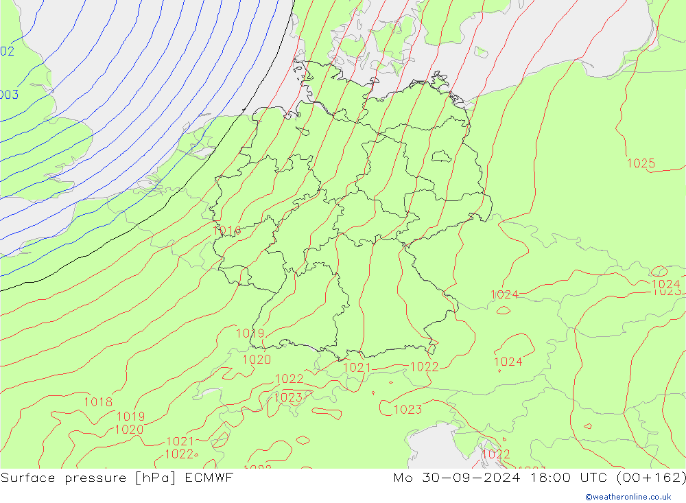 Presión superficial ECMWF lun 30.09.2024 18 UTC