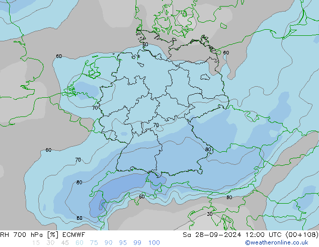 RH 700 hPa ECMWF Sa 28.09.2024 12 UTC