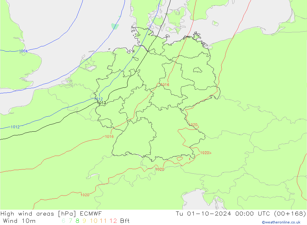 High wind areas ECMWF Tu 01.10.2024 00 UTC