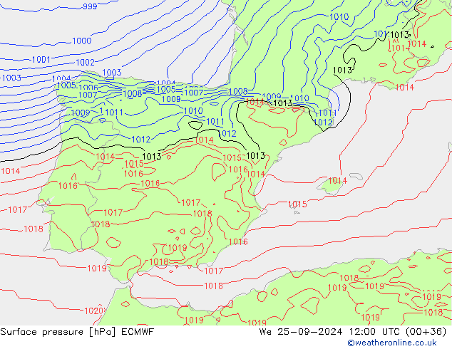 Surface pressure ECMWF We 25.09.2024 12 UTC