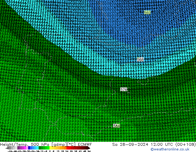 Height/Temp. 500 гПа ECMWF сб 28.09.2024 12 UTC