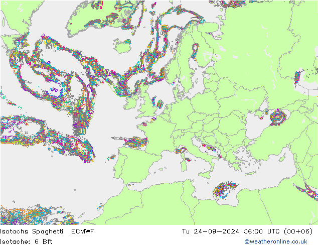 Isotachs Spaghetti ECMWF Tu 24.09.2024 06 UTC