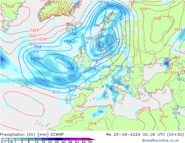 Yağış (6h) ECMWF Çar 25.09.2024 06 UTC