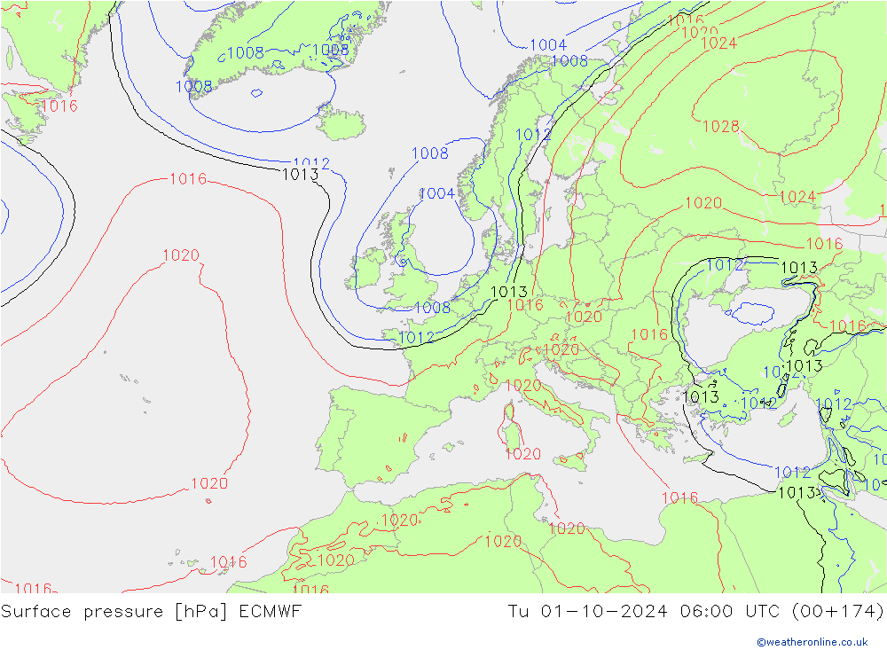 Pressione al suolo ECMWF mar 01.10.2024 06 UTC