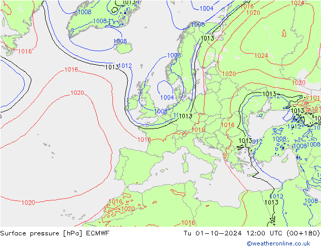 ciśnienie ECMWF wto. 01.10.2024 12 UTC