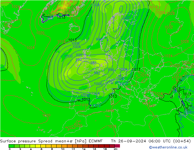 Surface pressure Spread ECMWF Th 26.09.2024 06 UTC