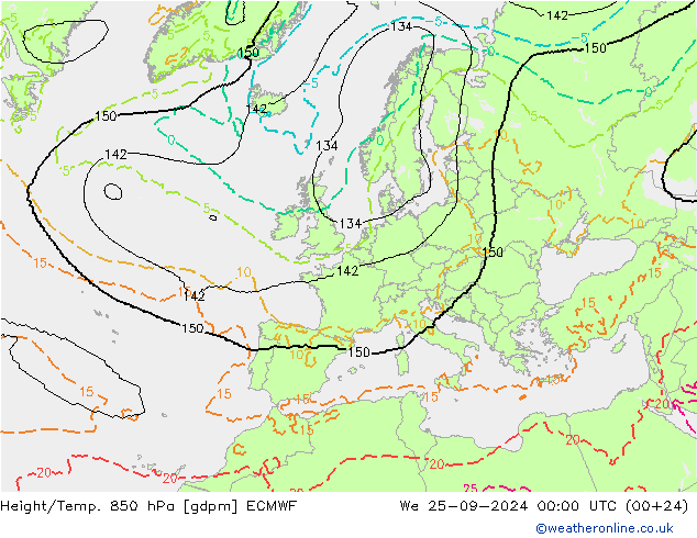 Height/Temp. 850 hPa ECMWF We 25.09.2024 00 UTC