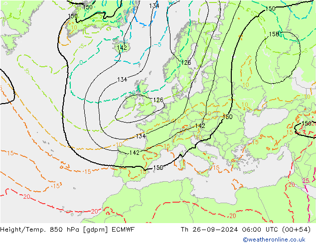 Height/Temp. 850 hPa ECMWF Th 26.09.2024 06 UTC