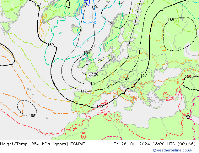 Geop./Temp. 850 hPa ECMWF jue 26.09.2024 18 UTC