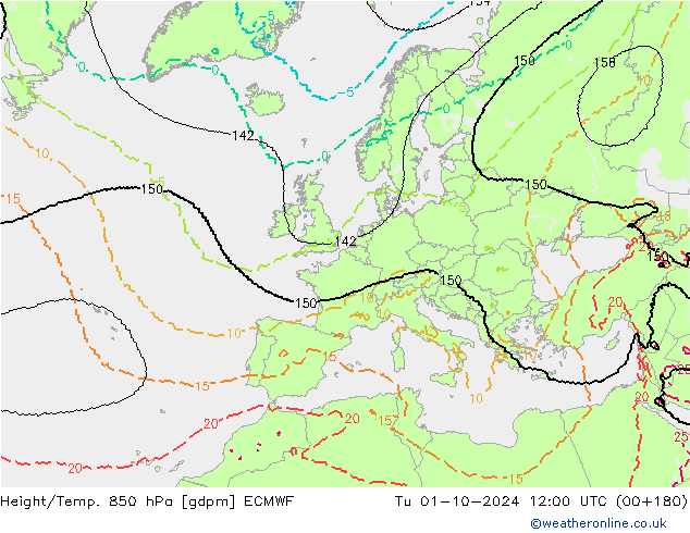 Height/Temp. 850 hPa ECMWF Út 01.10.2024 12 UTC