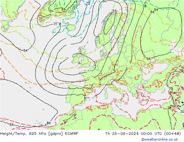 Height/Temp. 925 hPa ECMWF gio 26.09.2024 00 UTC