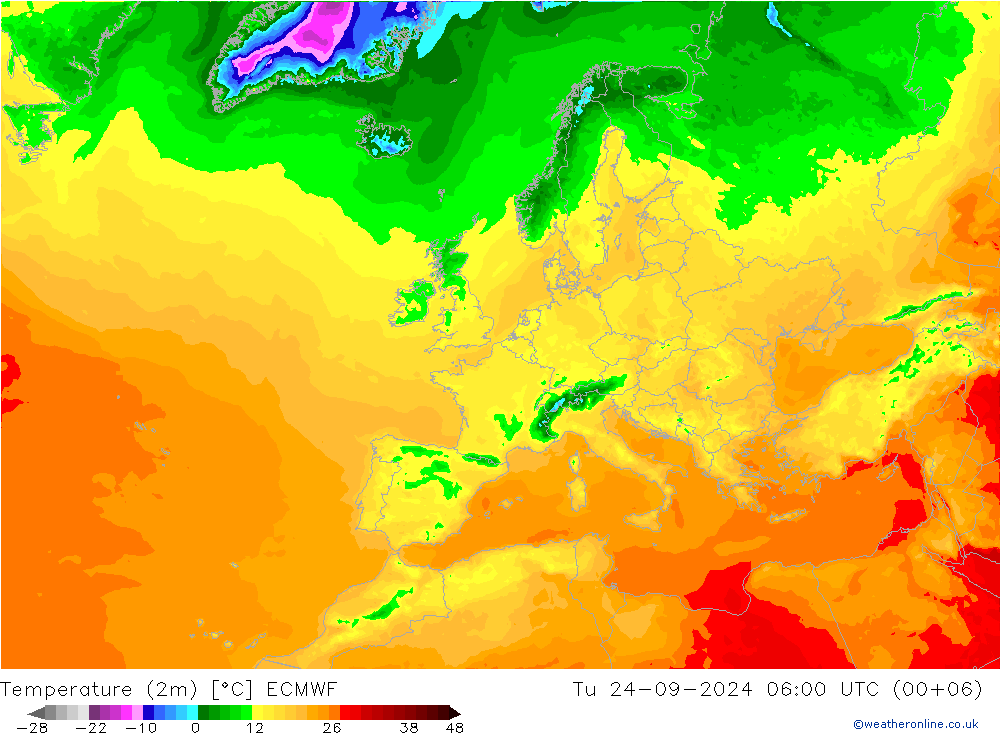 Temperature (2m) ECMWF Út 24.09.2024 06 UTC