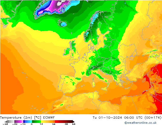 Temperatura (2m) ECMWF Ter 01.10.2024 06 UTC