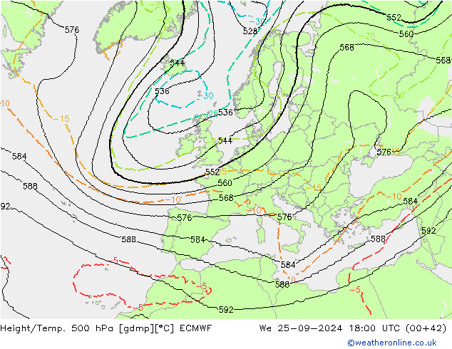 Height/Temp. 500 hPa ECMWF We 25.09.2024 18 UTC