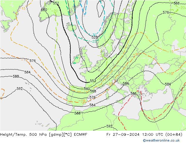 Height/Temp. 500 hPa ECMWF Fr 27.09.2024 12 UTC