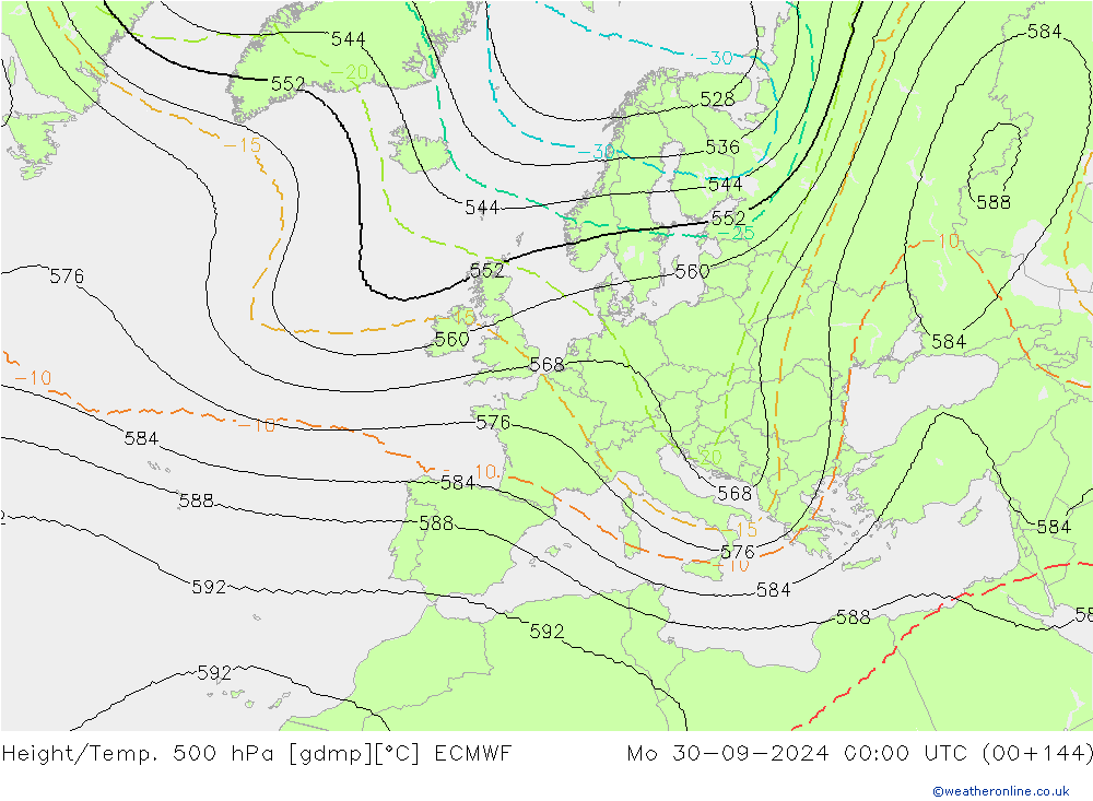 Height/Temp. 500 hPa ECMWF Mo 30.09.2024 00 UTC