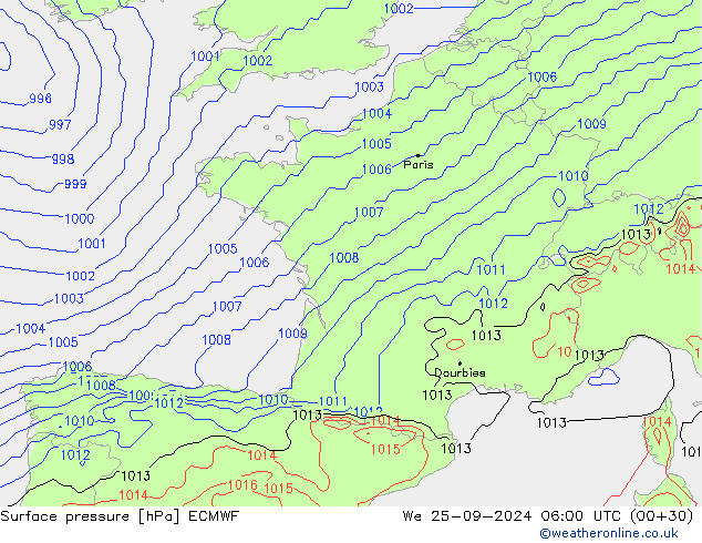 Luchtdruk (Grond) ECMWF wo 25.09.2024 06 UTC