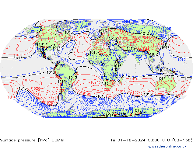 Surface pressure ECMWF Tu 01.10.2024 00 UTC