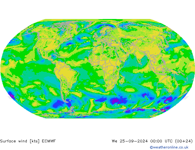 Vento 10 m ECMWF Qua 25.09.2024 00 UTC