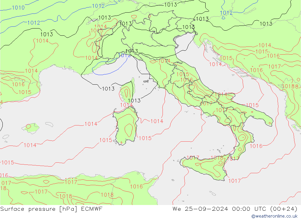 Surface pressure ECMWF We 25.09.2024 00 UTC