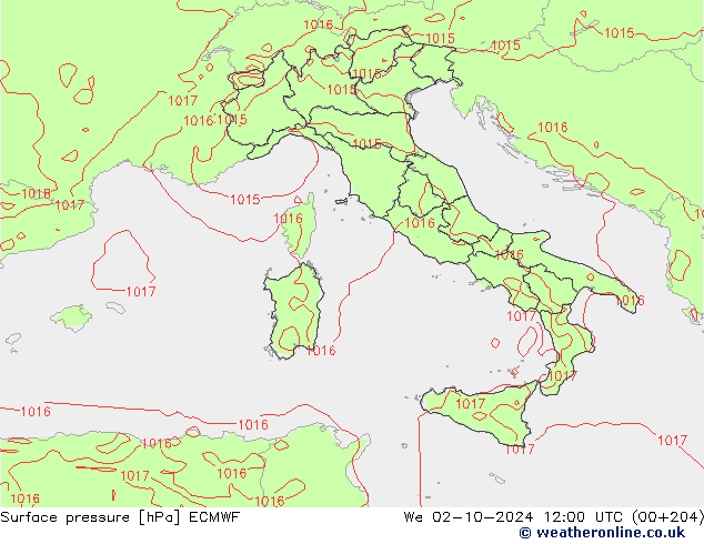 Pressione al suolo ECMWF mer 02.10.2024 12 UTC