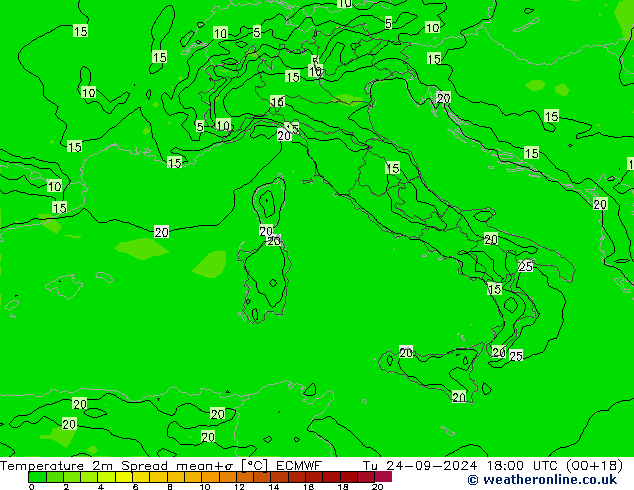 Temperaturkarte Spread ECMWF Di 24.09.2024 18 UTC